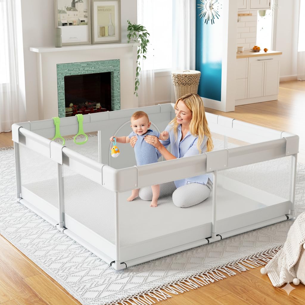 Baby Playpen, 47x47in Small Play Pen,Toddler Playpen for Apartment,Play Yard,Activity Fence, Extra Large Baby Playard
