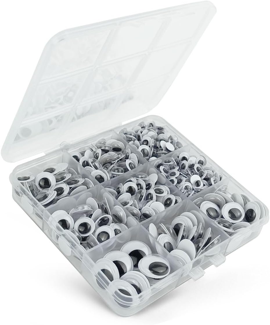 520 Pcs Wiggle Googly Eyes with Self-Adhesive, 6mm 8mm 10 mm 12mm 15mm Mixed Packaging (Black and White)