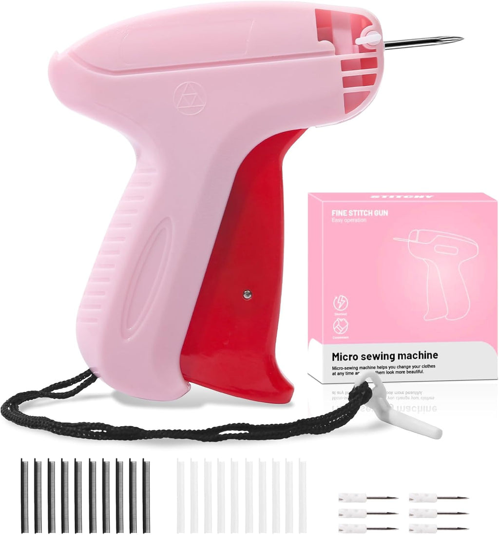Stitch Gun with 6 Fine Needles,4000 Pcs Micro Fasteners(2000 White & 2000 Black).Quick Clothing Fixer Stitch Gun for Clothes Quick Stitchy Sewing Gun Clothing Tag Gun for Clothes
