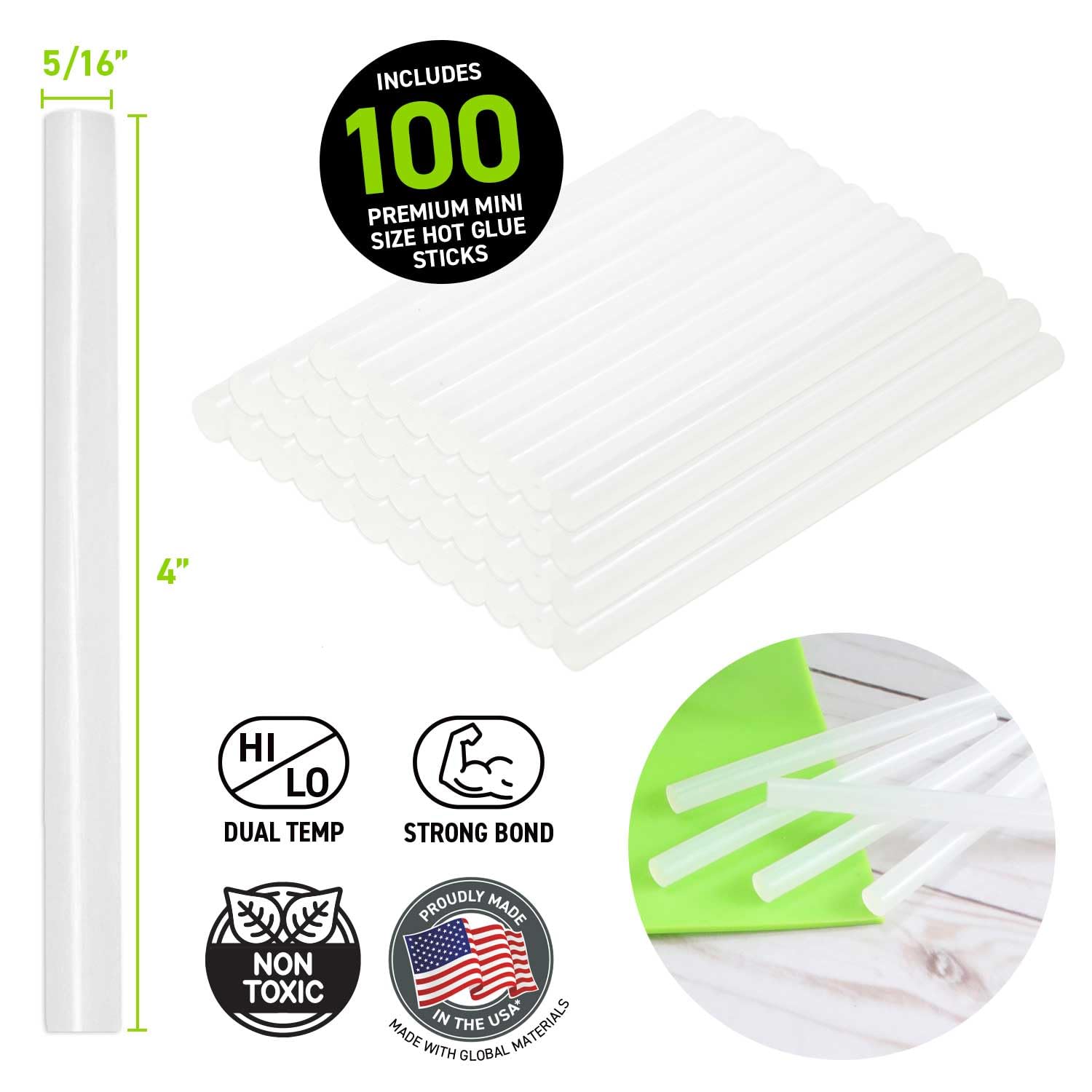 Surebonder DT-100 Mini Size Hot Glue Sticks for Mini Glue Guns 0.27 in. Diameter, 4 in. Length - All Purpose, All Temperature - Great for DIY, Arts, and Crafting - 100 Pack, Clear