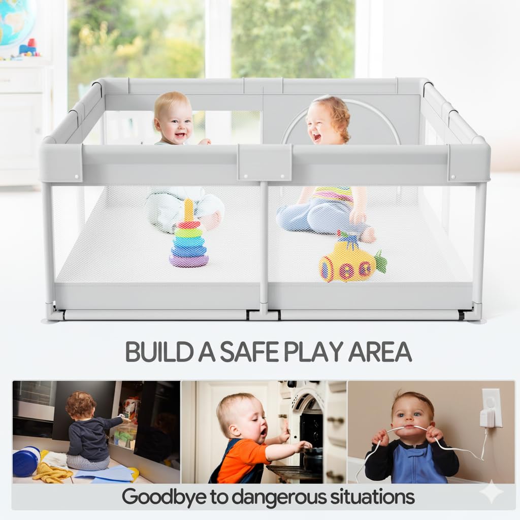 Baby Playpen, 47x47in Small Play Pen,Toddler Playpen for Apartment,Play Yard,Activity Fence, Extra Large Baby Playard