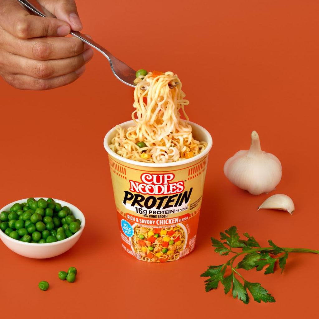 Nissin Cup Noodles Protein Ramen, Chicken Flavor with Bone Broth, 16g Protein, 2.54 Ounce Cup (Pack of 6)