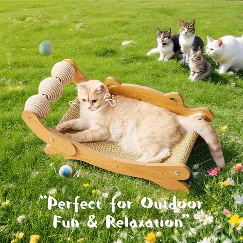Cat Scratcher & Cats Scratch Pad with Sisal Ball – All-in-One Cats Couch Scratcher, Hammock, and Cat Bed for Indoor Cats, Wooden Cat Scratching Board Upgrade Edition