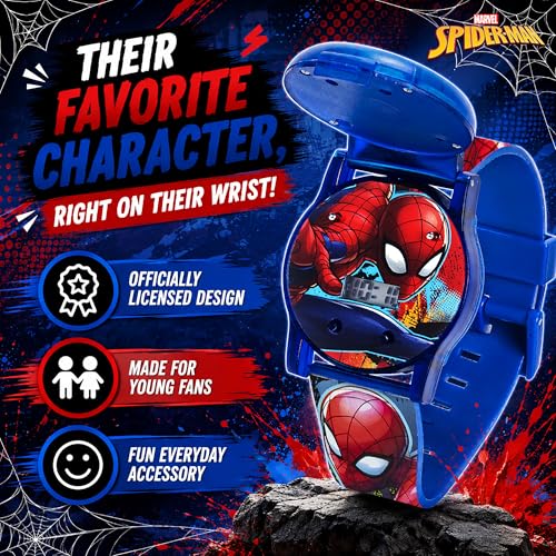 Marvel Spider-Man Kids Watches – Digital Display, Interactive Features, Adjustable Strap, Vibrant Spider-Man Graphics, Durable for Active Kids