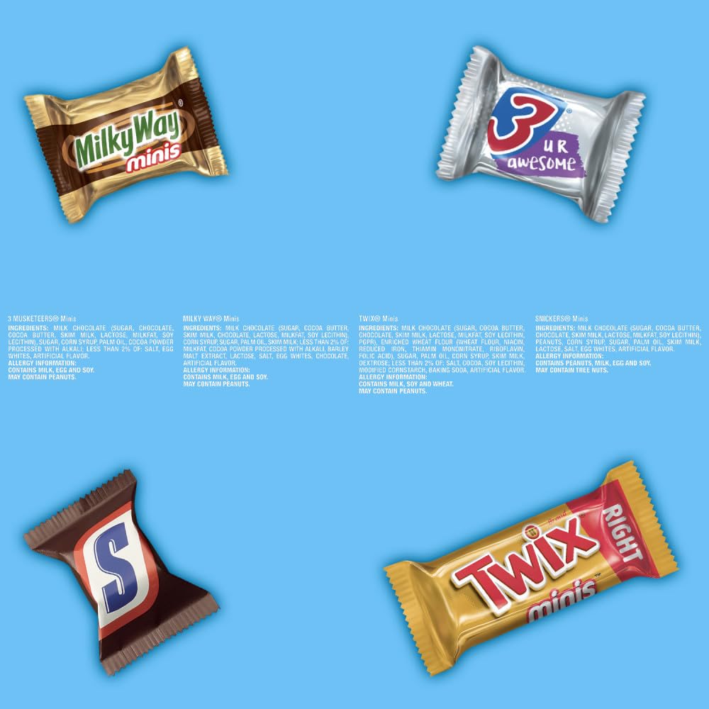 SNICKERS, TWIX, MILKY WAY & 3 MUSKETEERS Minis Milk Chocolate Bars Variety Pack, Party Size, 19.49 Oz Bulk Bag
