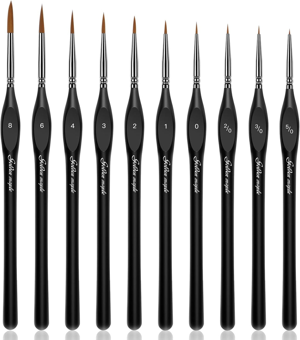 Golden Maple Detail Paint Brushes Set 10pcs Miniature Brushes for Fine Detailing & Art Painting - Acrylic, Watercolor, Oil, Models