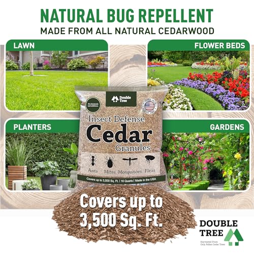 Double Tree Home and Garden Cedar Granules | Repels Fleas, Ticks, Ants, and Mosquitos | Rich Cedar Scent | Non Toxic | Pet Safe | 1 Bag (16 Quarts)