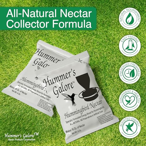 Hummer's Galore Made in USA Hummingbird Food - Ready-to-Mix Hummingbird Nectar, All-Natural Nectar Collector Formula, No Preservatives or Dyes, Makes 64 Ounces (4 Packets Included)