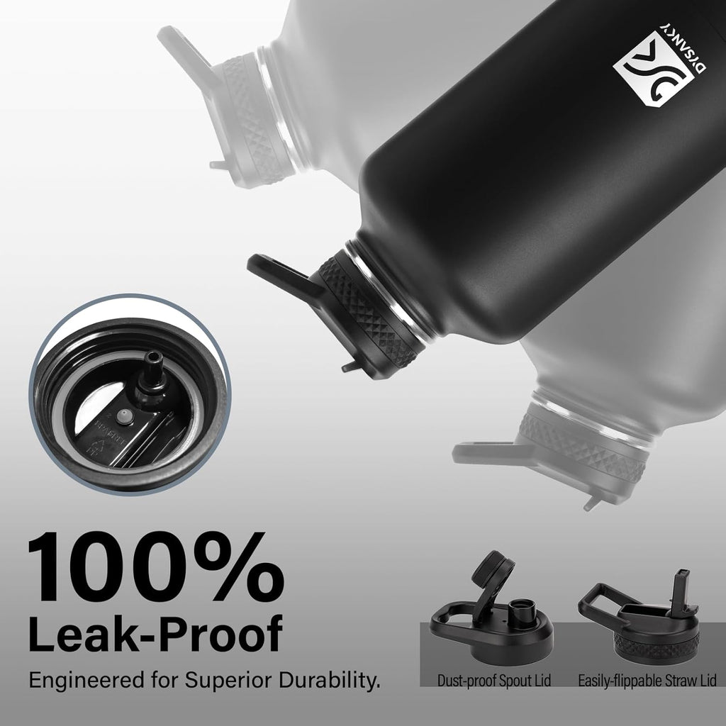 Insulated Water Bottle | Thickened Stainless Steel Vacuum Metal Thermos | Portable Sports Half Gallon Large Water Jug for Gym and Hiking with Straw, Carrier Bag, Handle Strap | BPA-Free 64 oz