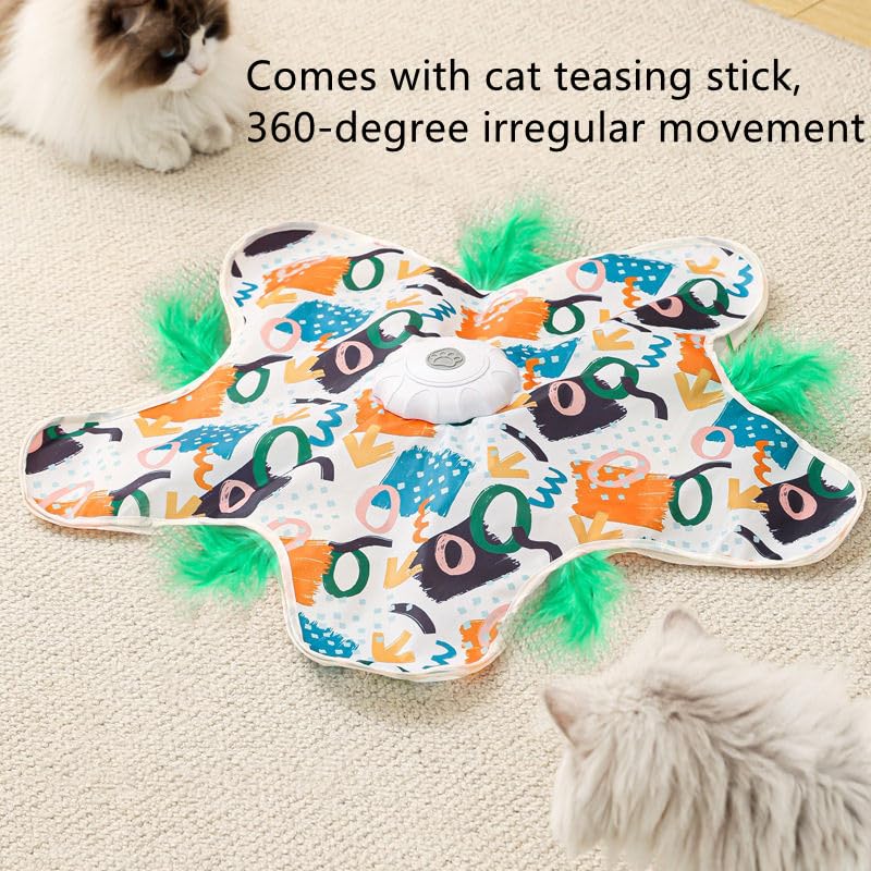 Cat Toy Hide and Seek Interactive Cat Toy - Rechargeable Automatic Feather Wand with Bird Squeaky for Indoor Cats Increase Battery Capacity, cat Feather Toy with 2 cat Wands (Colorful)