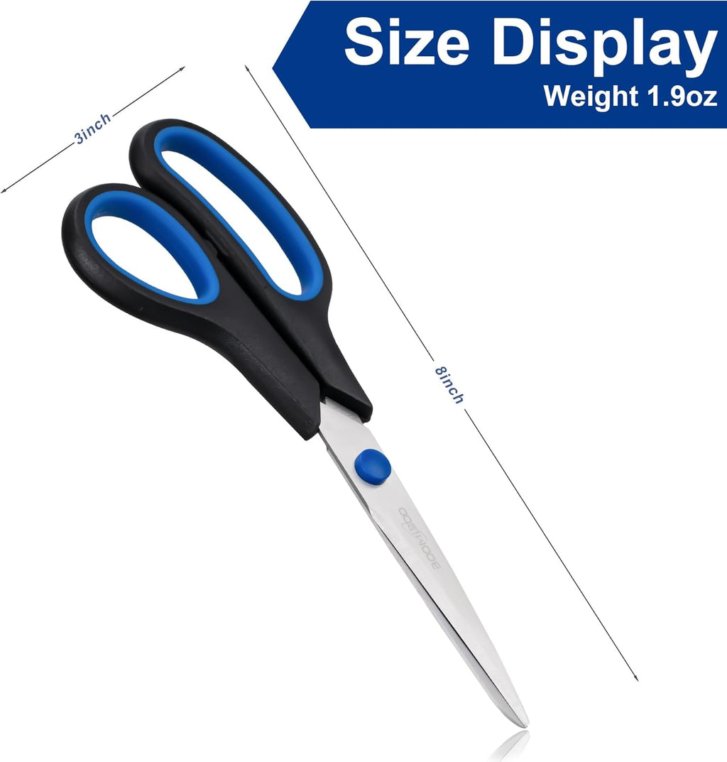 Scissors, BOOMIBOO 8" All Purpose 6 Pack - Comfort-Grip Scissors for Office Desk Accessories Sewing Fabric Home Craft School Supplies, Teacher/Class Supplies, Right/Left Handles