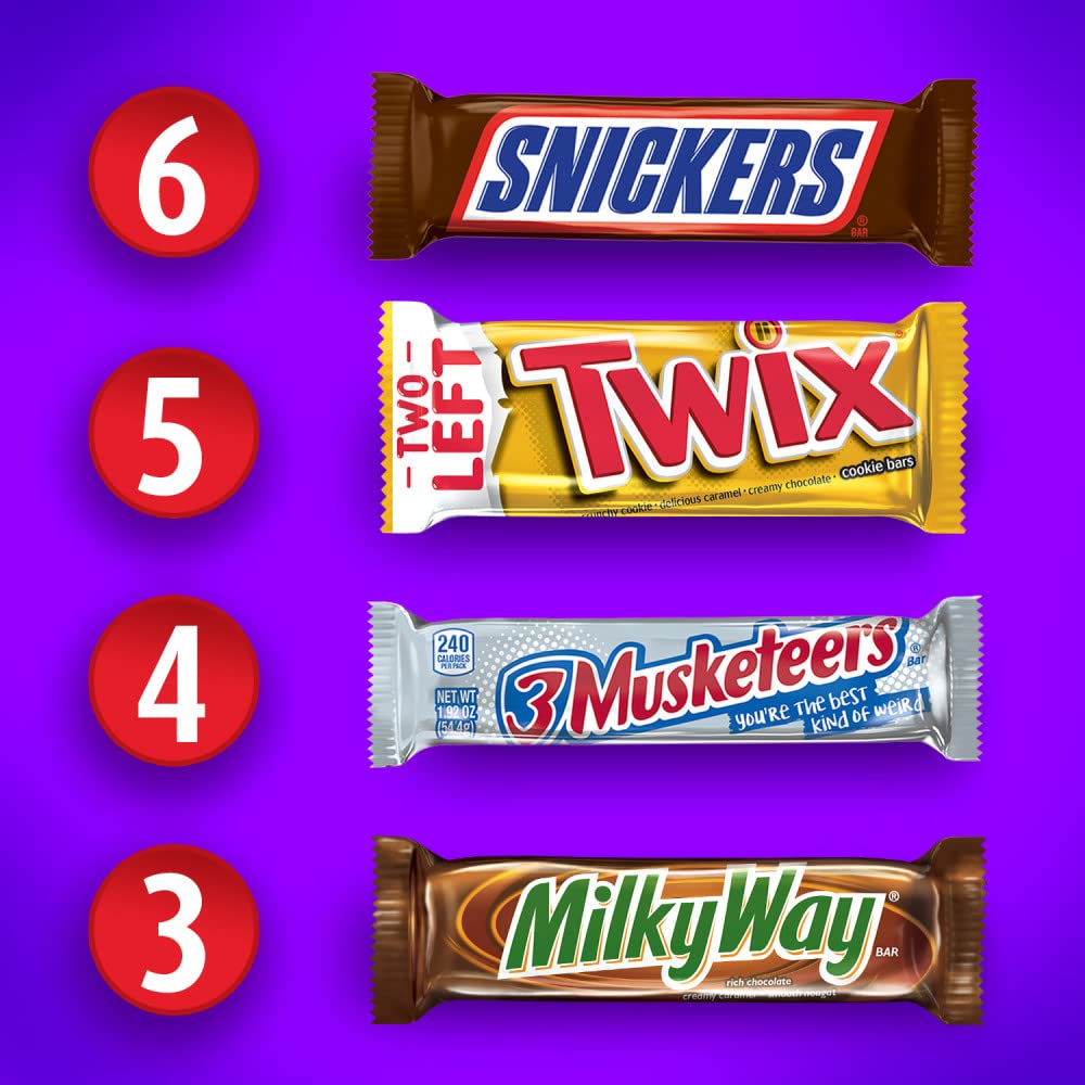 SNICKERS, TWIX, MILKY WAY & 3 MUSKETEERS Individually Wrapped Variety Pack Full Size Milk Chocolate Candy Bars Bulk Assortment, 33.31 oz, 18 Bars