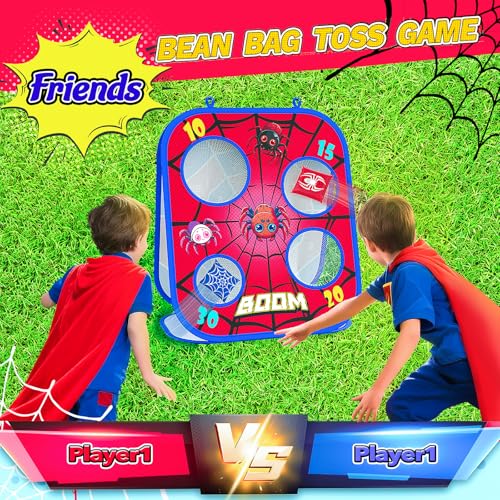 Spider Bean Bag Toss Game, 3-in-1 Cornhole Board Outdoor Toys for Kids, Family Party Activity Toddler Yard Backyard Beach Lawn Party Camping Game Toys for 3 4 5 6 7 8 Year Old Boys Girls Birthday Gift