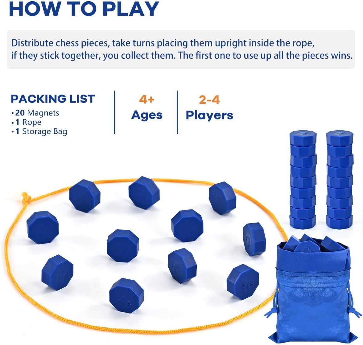 Magnetic Chess Game with Full-Size Stones, Magnet Game with String, for Family & Party & Travel & Camping, Puzzle Strategy Games, 2 Player Games for Kids & Adults