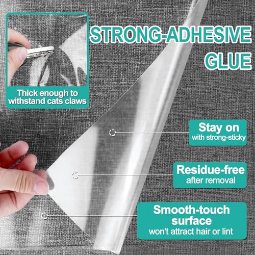 [Thicken Vinyl] Anti Cat Scratch Furniture Protector, Single-Sided Sticky Couch Protector for Cats, Flexible Couch Corner Guard Under Cats Claw, Cat Scratch Deterrent Tape-(160" x 12.4")