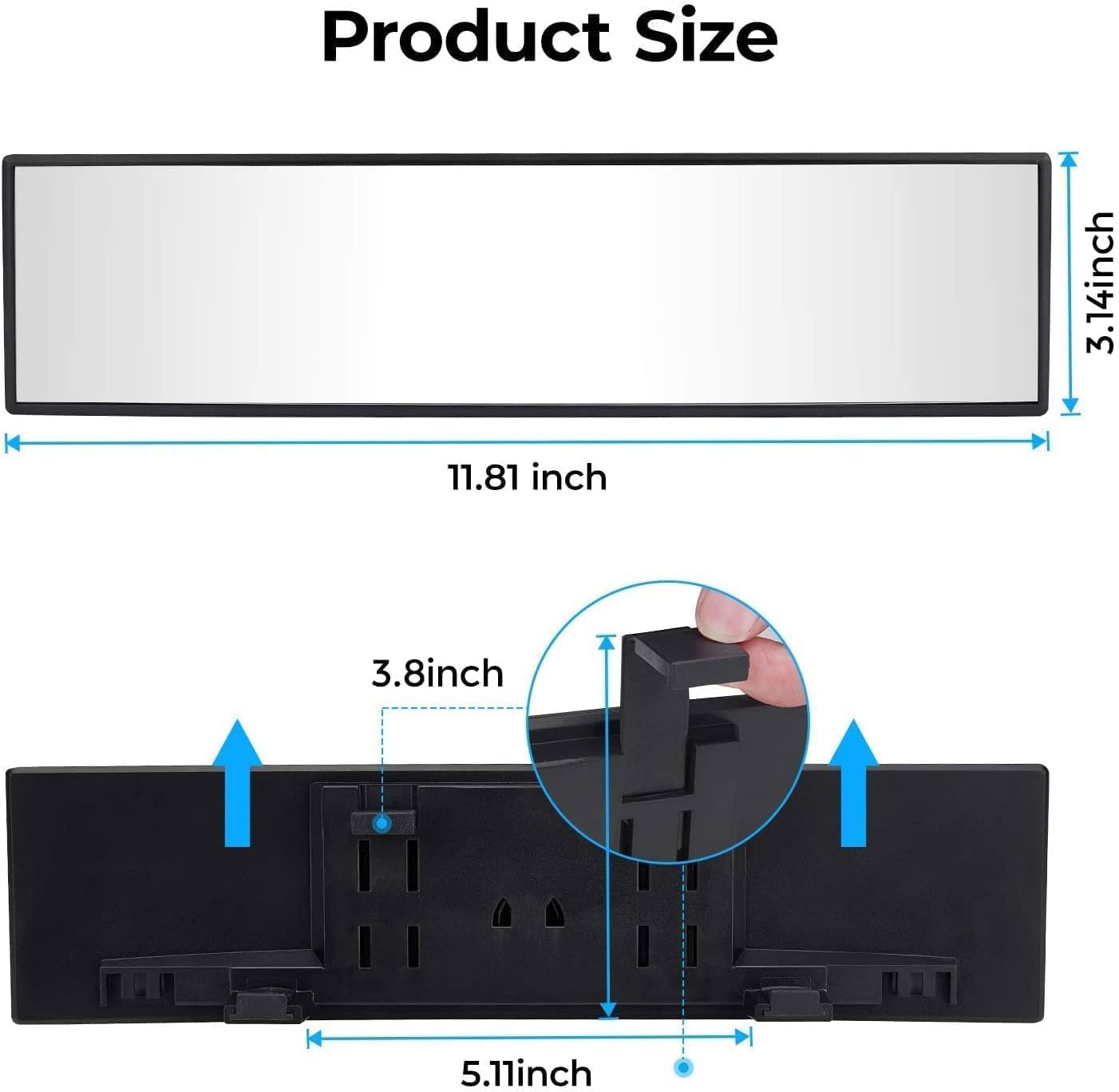 JOYTUTUS Rear View Mirror, Universal 11.81 Inch Panoramic Convex Interior Clip-on Wide Angle Mirror to Reduce Blind Spot Effectively for Car SUV Trucks -Clear