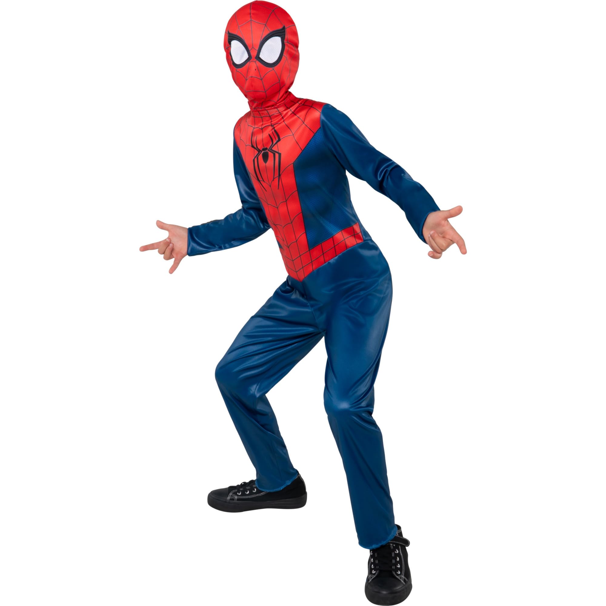 MARVEL Spider-Man Official Youth Halloween Costume - Premium Printed Jumpsuit with Pull On Fabric Mask