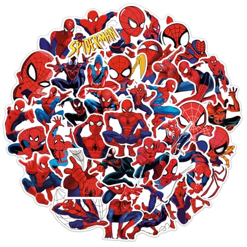 50pcs Spiderman Stickers for Water Bottle, Cool SuperHero Movie Waterproof Vinyl Decal for Kids Teen Adult Laptop Skateboard Phone Travel Case Bike Guitar Computer