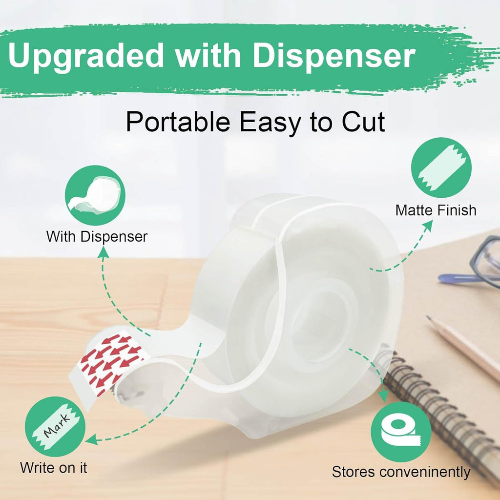 Tape, Invisible Tape for Gift Wrapping, 6 Rolls+6 Refillable Dispensers, Matte Finish, Writable, 3/4″x 650″, Clear Tapes for Christmas Wrapping Paper, Office&School Supplies