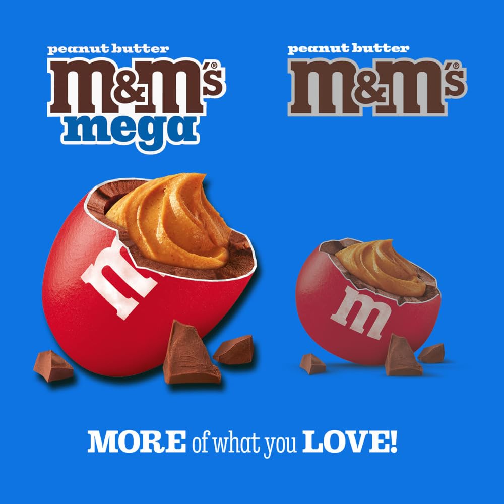 M&M'S Mega Peanut Butter Chocolate Candy, Sharing Size, 8.6 Oz Resealable Bag