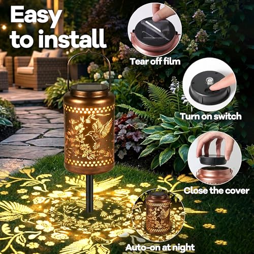Hummingbird Solar Lantern with Ground Stake, Birthday Gifts for Women | Christmas, House Warming Gift New Home, Hanging Solar Lanterns Outdoor Waterproof - for Garden Patio Yard Porch Lawn