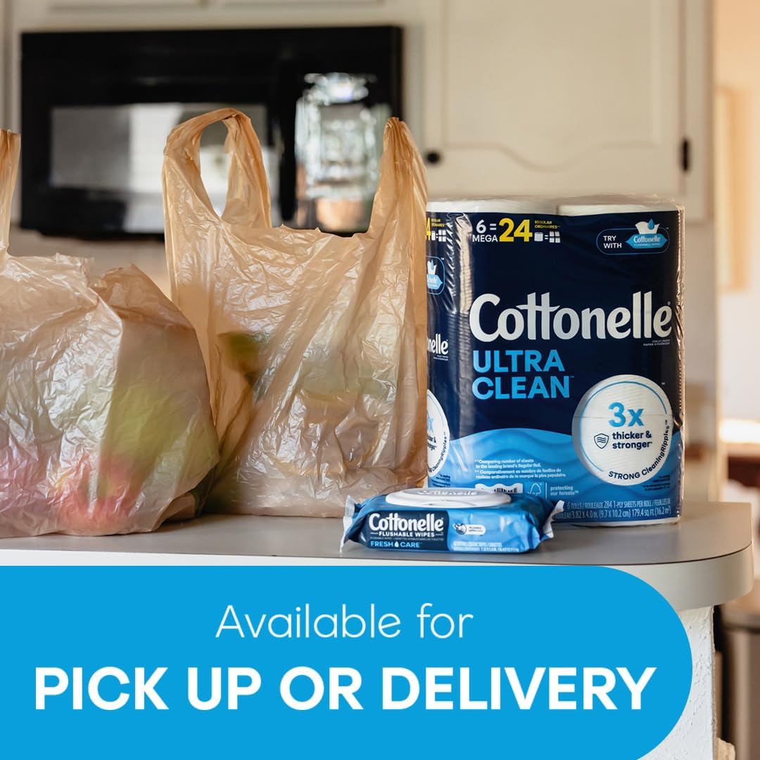 Cottonelle Ultra Comfort Toilet Paper with Cushiony CleaningRipples Texture, Strong Bath Tissue, 24 Family Mega Rolls = 108 Regular Rolls (4 Packs of 6)