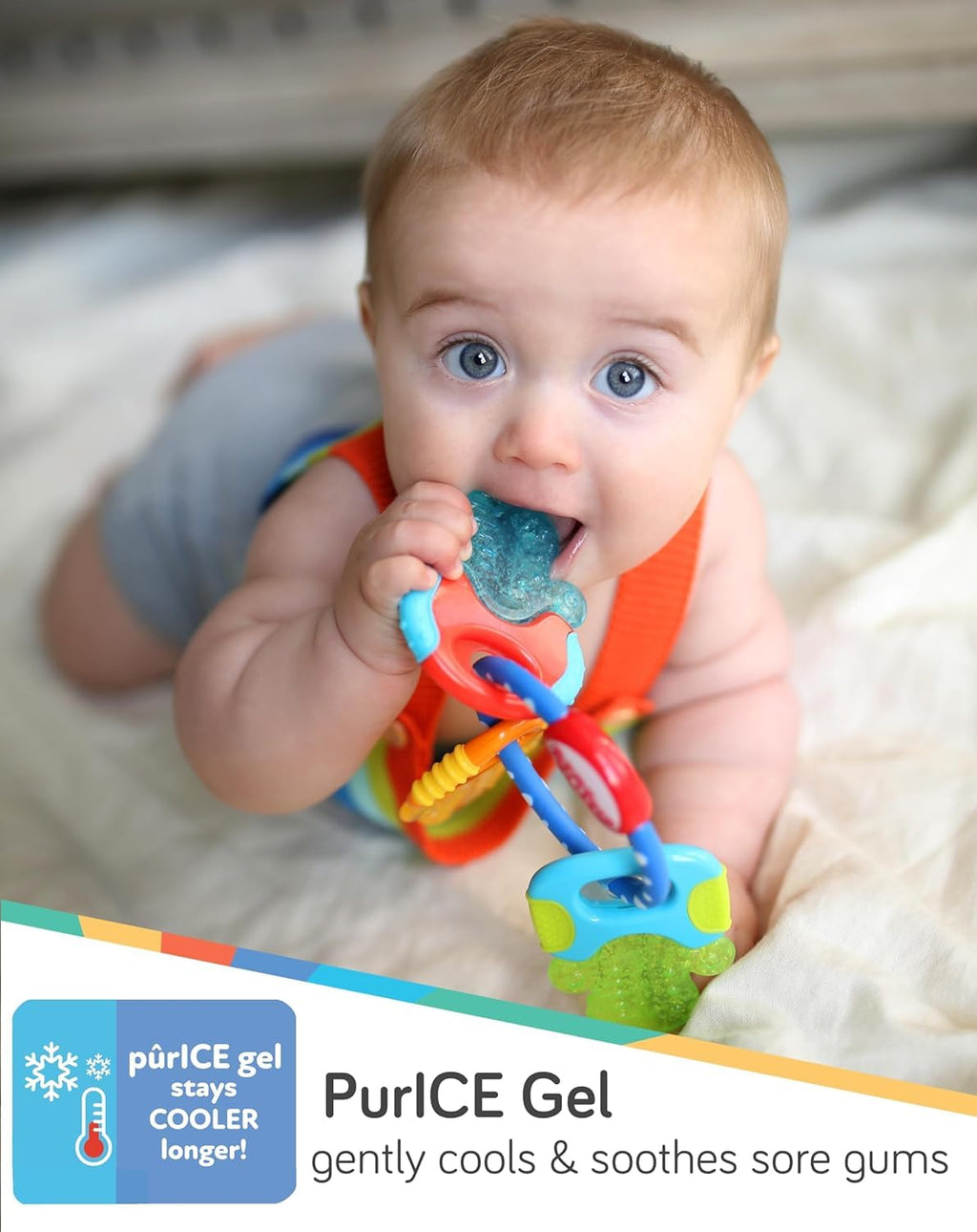 Nuby Ice Gel Teether Keys - Silicone Soothing Baby Teether Toys for Infants - Gentle for Sore Gums Colorful and Fun Toys - Safe and Durable Infant Baby Teething Toy - Blue