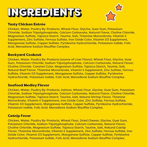 Temptations Pate in Gravy Adult Wet Cat Food Tasty Chicken Entree, Seafood Medley, Backyard Cookout, and Catnip Fever, 3.5 oz. Trays (36 Count, Pack of 1)
