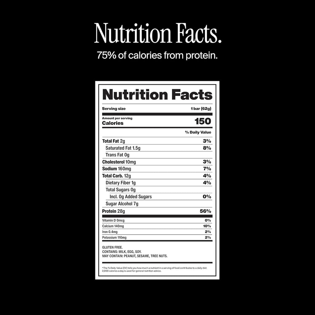 David High Protein Bars No Sugar - Sugar Free Protein Bars, Low Carb, Gluten Free - 28g of Protein, 150 Calories - David Bar On-The-Go Snack - Chocolate Chip Cookie Dough Flavor, Pack of 12