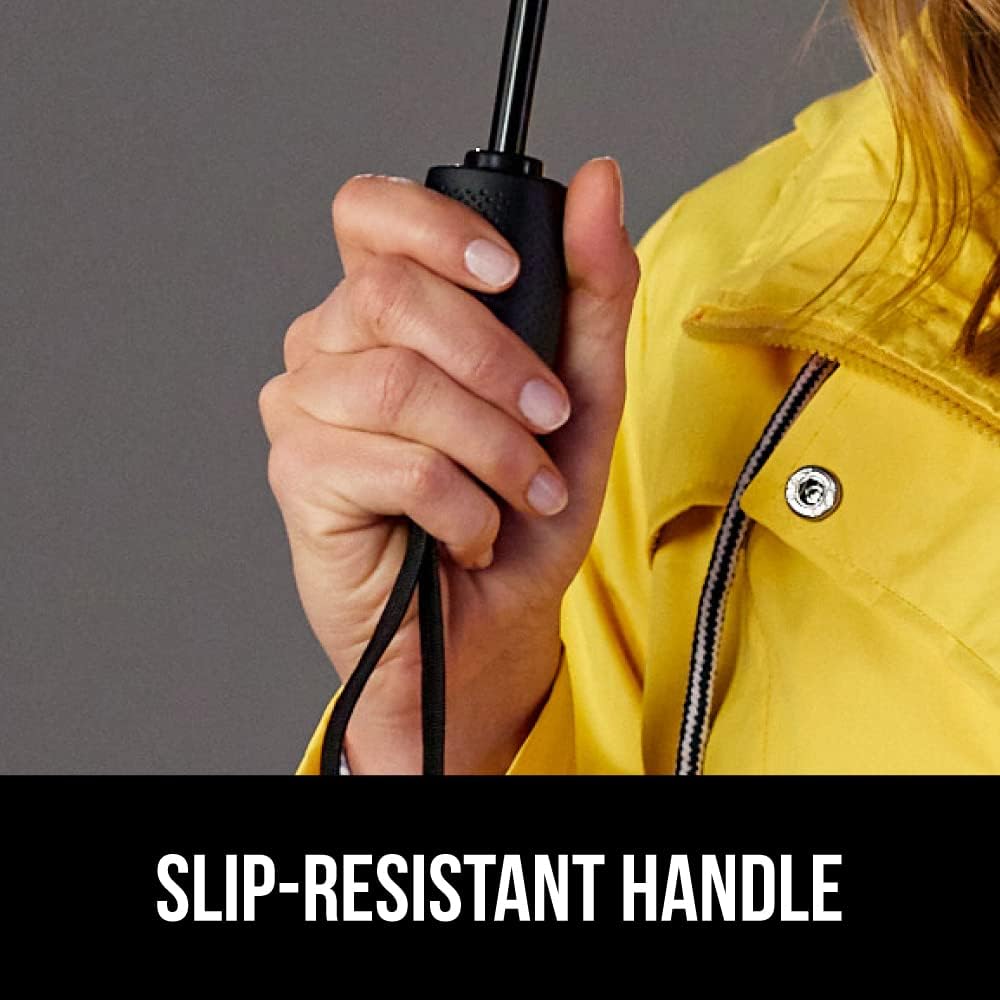 GORILLA GRIP Strong Windproof Stick Compact Umbrella for Rain, One-Click Automatic Open and Close, Durable Quick Dry Waterproof Material, Lightweight and Portable, Travel Size Fits Backpack, Black