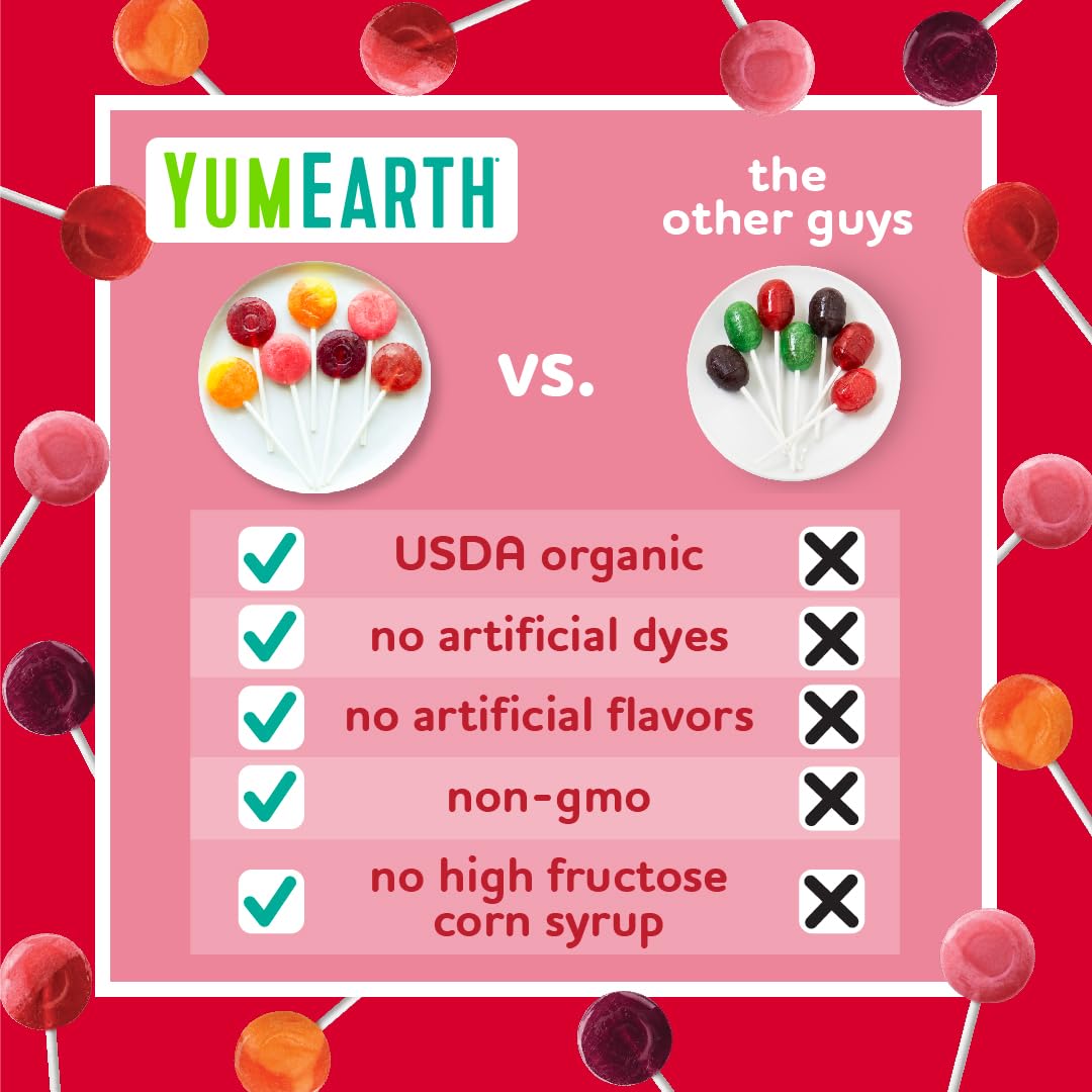 YumEarth Organic Pops Variety Pack, 60 Fruit Flavored Favorites Lollipops, Allergy Friendly, Gluten Free, Non-GMO, Vegan, No Artificial Dyes
