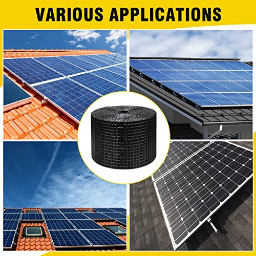 6in X 100ft Solar Panel Bird Guard,Solar Panel roof Protection net 1/2inch Mesh PVC Black Vinyl Coated Galvanized net 70 Fastener ClipsUsed for Bird,Animal Control