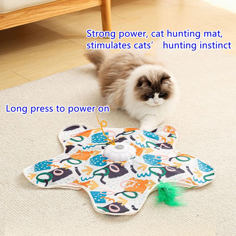 Cat Toy Hide and Seek Interactive Cat Toy - Rechargeable Automatic Feather Wand with Bird Squeaky for Indoor Cats Increase Battery Capacity, cat Feather Toy with 2 cat Wands (Colorful)