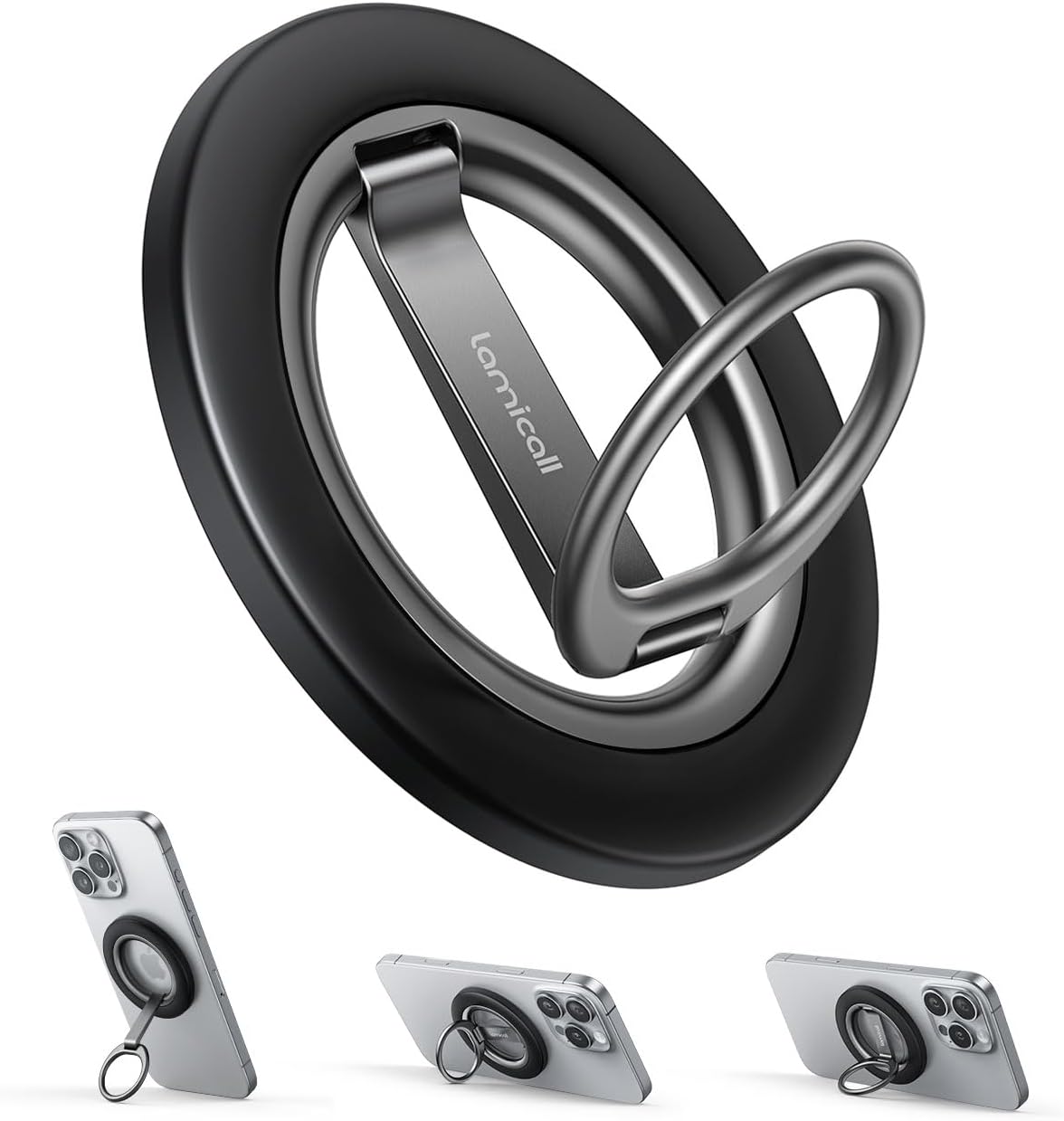 Lamicall for MagSafe Magnetic Phone Ring Stand - [Upgrade Dual-Hinge] 360° Rotation Finger Grip Holder, Super Magnet Phone Kickstand Ring, Mag Safe Grip Accessories for iPhone 17 Pro Max Air, Android