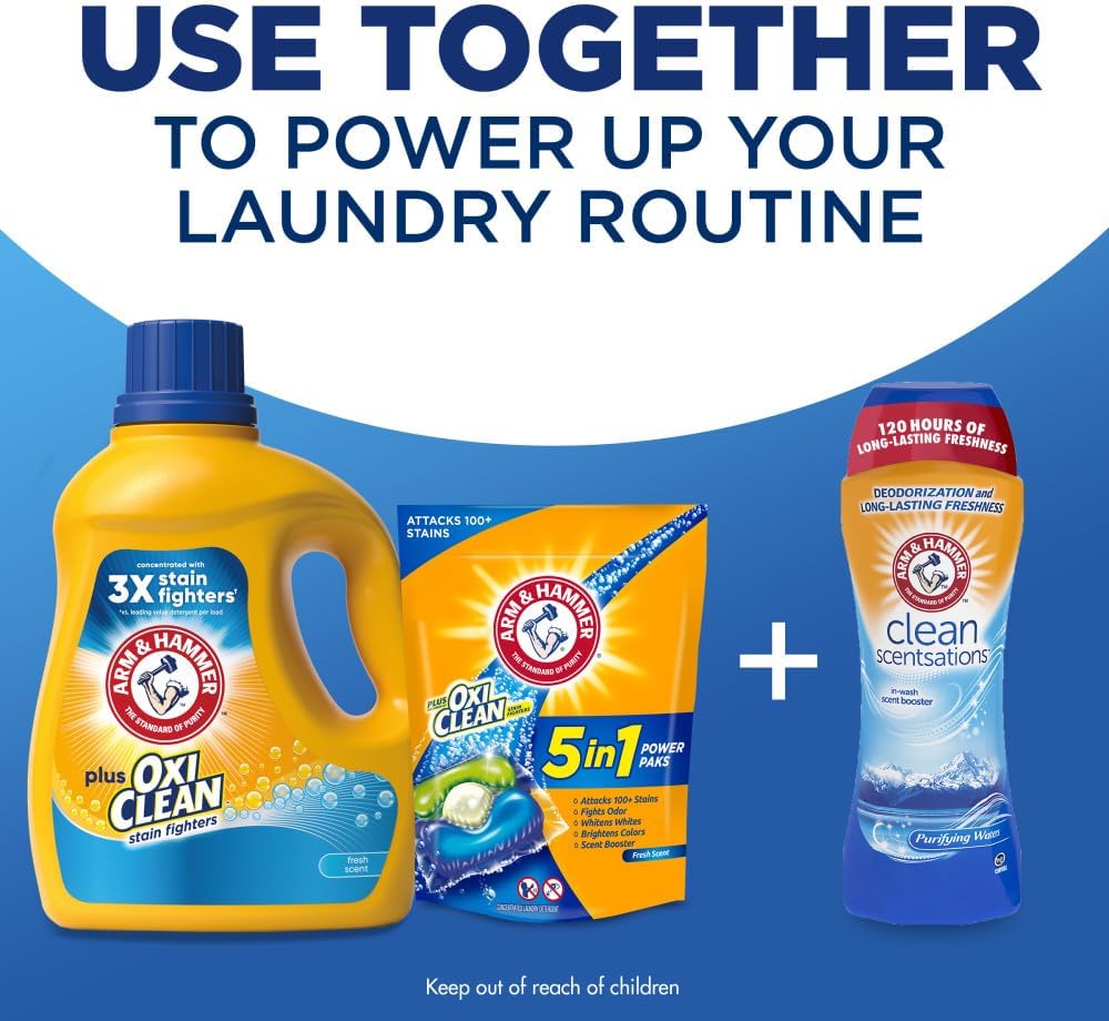 ARM & HAMMER Plus OxiClean Stain Fighters Liquid Laundry Detergent, Fresh Scent, 166.5 fl oz, 128 Loads