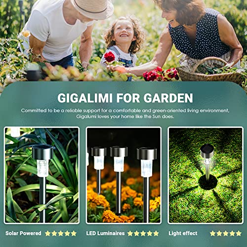 GIGALUMI 16 Pack Solar Lights Outdoor Waterproof,Stainless Steel LED Solar Garden Lights for Patio, Lawn, Yard and Landscape(Cold White)