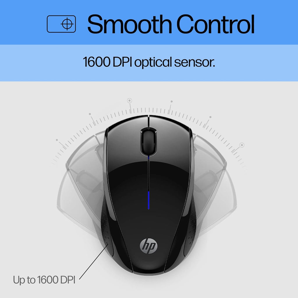 HP X3000 G3 Wireless Mouse - Black, 15-Month Battery, Side Grips for Control, Travel-Friendly, Blue LED, Powerful 1600 DPI Optical Sensor, Compatible with Wins PC/Laptop, Mac, Chromebook (683N7AA)