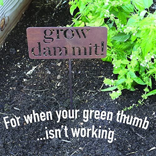 Grow Dammit Funny Garden Sign, Unique Outside Gardening Decor Outdoor, Flower Vegetable Garden Accessories, Fun Gardening Gifts for Women Men Mom Gardener Who Love Plants, Alloy Steel