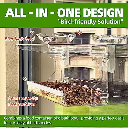 WENMIXER Window Bird Feeder with Non-Marking Self-Adhesive Hooks, Clear and Transparent, Outdoor Wild Bird Watching Gift, Garden Decor (Standard)