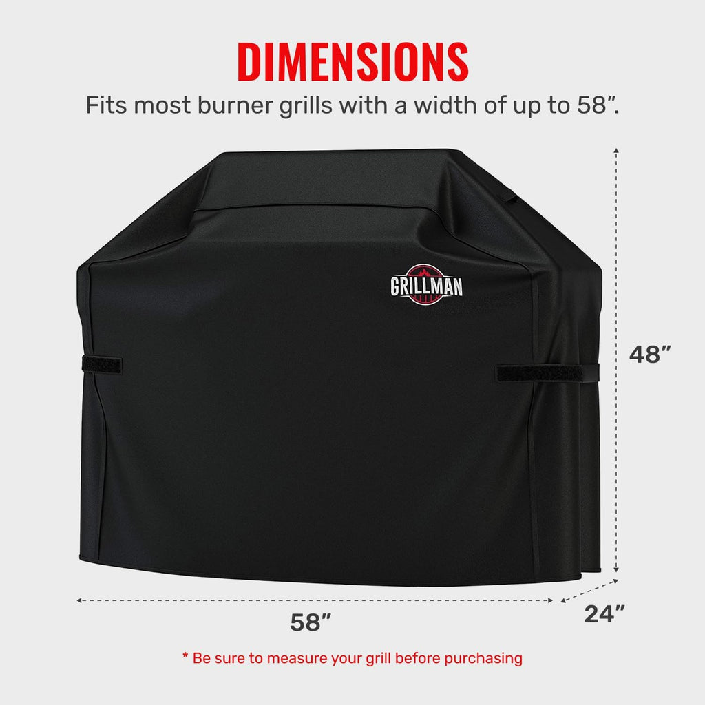Grillman Grill Cover, BBQ Outdoor Grill Covers, Charcoal, Gas Grills, Waterproof, Rip-Proof, Weather-Resistant, Anti-UV, Barbecue Cover for Weber, Genesis, Charbroil, Nexgrill, etc (Black, 58 Inch)