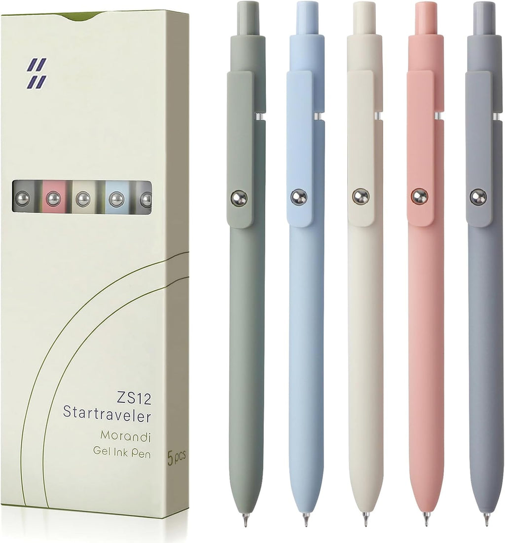 FIOVER 5pcs Gel Pens Quick Dry Ink Pens Fine Point Premium Retractable Rolling Ball Gel Pens Black Ink Smooth Writing for School Office Home