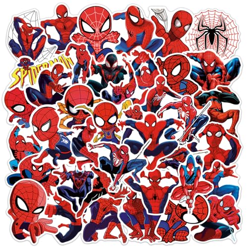50pcs Spiderman Stickers for Water Bottle, Cool SuperHero Movie Waterproof Vinyl Decal for Kids Teen Adult Laptop Skateboard Phone Travel Case Bike Guitar Computer