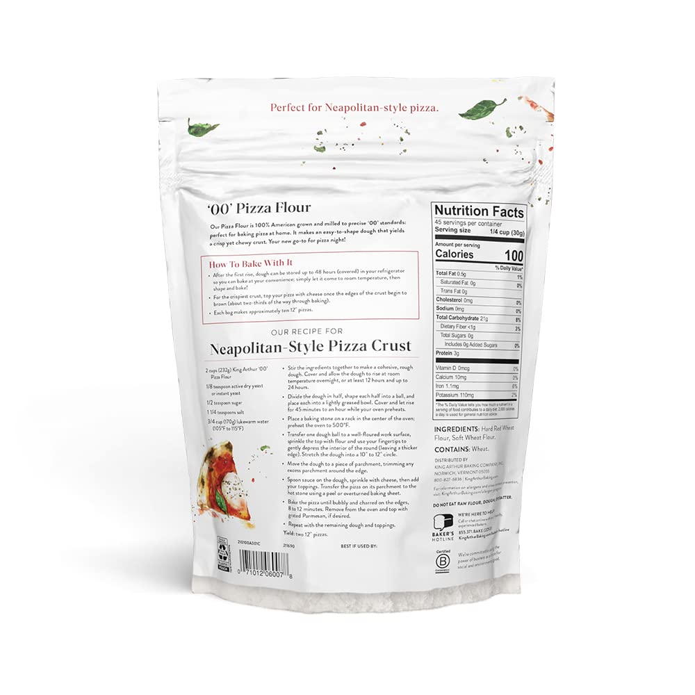 King Arthur 00 Pizza Flour: Premium Non-GMO American Wheat for Perfect Neapolitan-Style Crust - Finely Milled for Authentic Italian Pizza at Home - Ideal for Crispy, Chewy Pizzas (3 lbs)