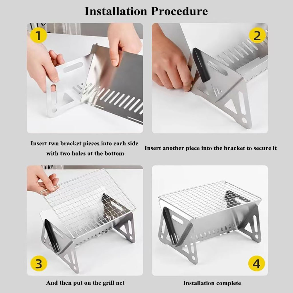WINB Portable Folding BBQ Grill for 1-2 People - Mini Charcoal Grill for Camping, Compact Stainless Steel Fire Pit with Carry Bag, Outdoor Grill for Backyard, Hiking & Picnic (8.2X5.5 IN)