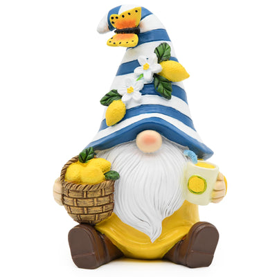 Lemon Decor Summer Garden Gnome Resin Figurines | Mediterranean Lemon Party Decoration for Home Kitchen Office Table Tiered Tray Summer Gnomes Gifts