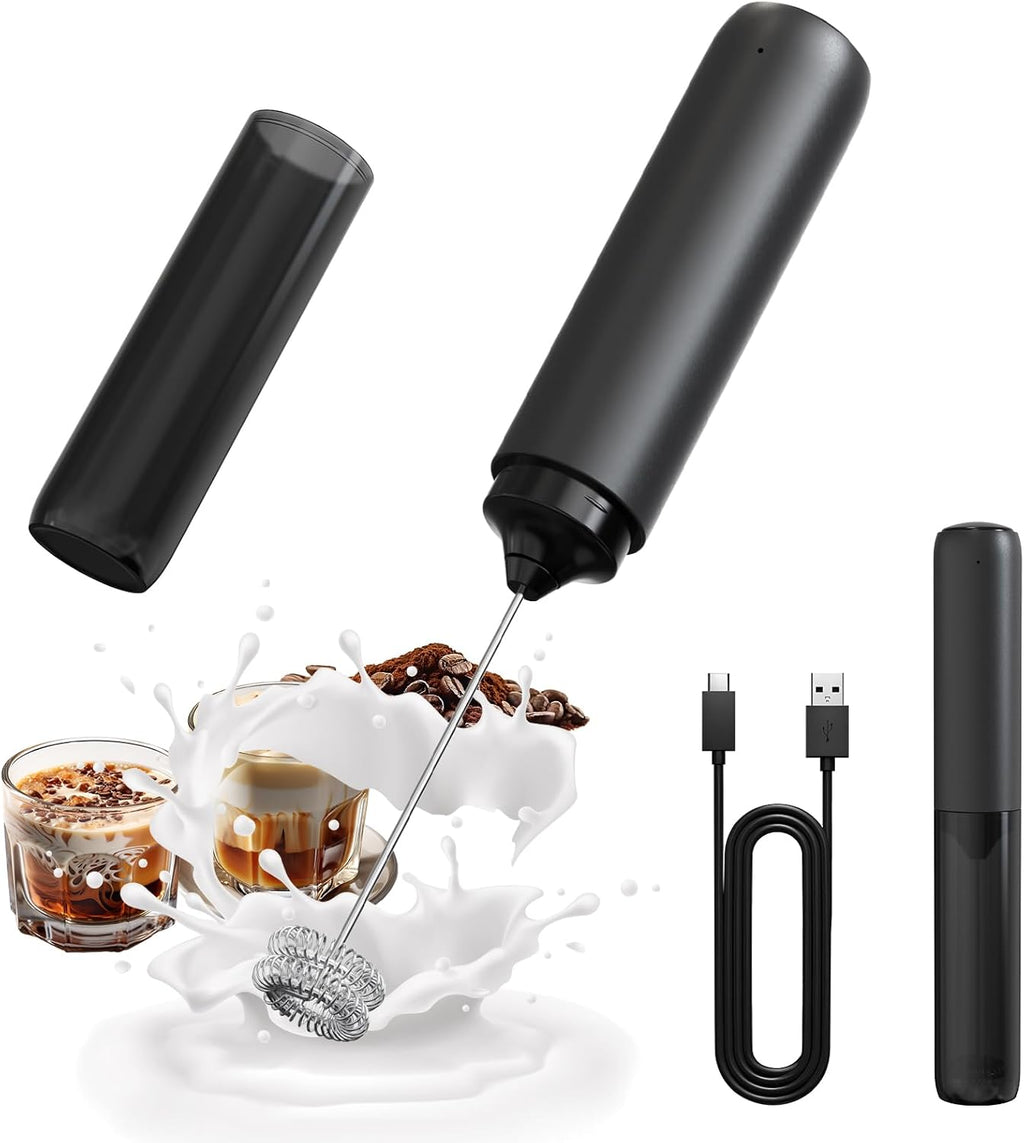 CIRCLE JOY Rechargeable Milk Frother Hanheld, Dual Coil Whisk Head Electric Coffee Frother, Portable Hand Frother Wand Drink Mixer for Matcha Lattes Cappuccino, Kitchen Gifts, Black