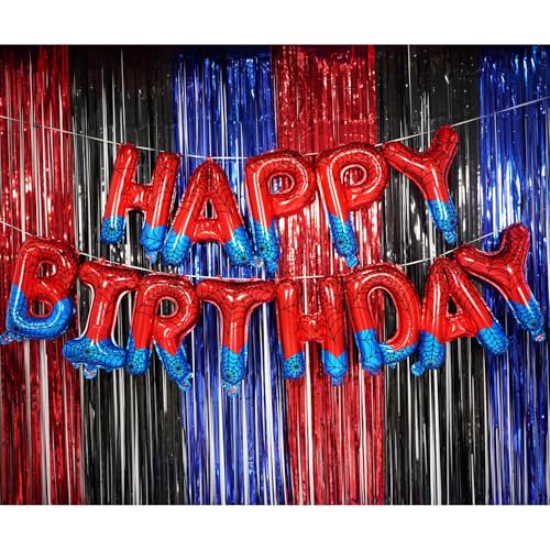 Spider Theme Happy Birthday Banner Party Decorations Balloons Letters Signs Superhero Party Supplies for Boy