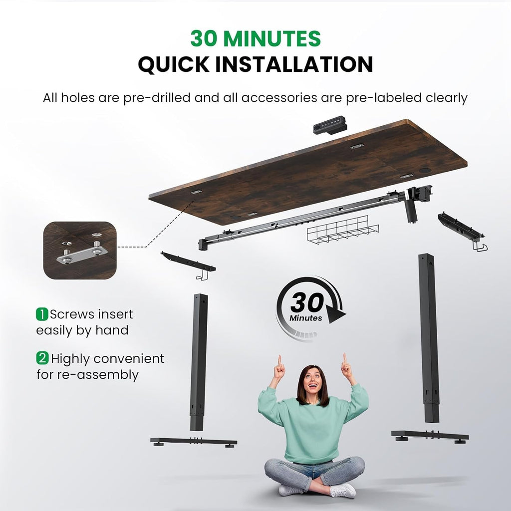SIAGO Electric Standing Desk Adjustable - 63 x 24 Inch Sit Stand up Desk with Cable Management - 3 Memory Preset Adjustable Height Table