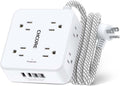 Surge Protector Power Strip - CHCORE 5Ft Braided Extension Cord with 8 Outlets with 4 USB (2 USB C) Charging Ports, Flat Plug Multi Plug Outlet Extender Charging Station for Home Office, ETL, White