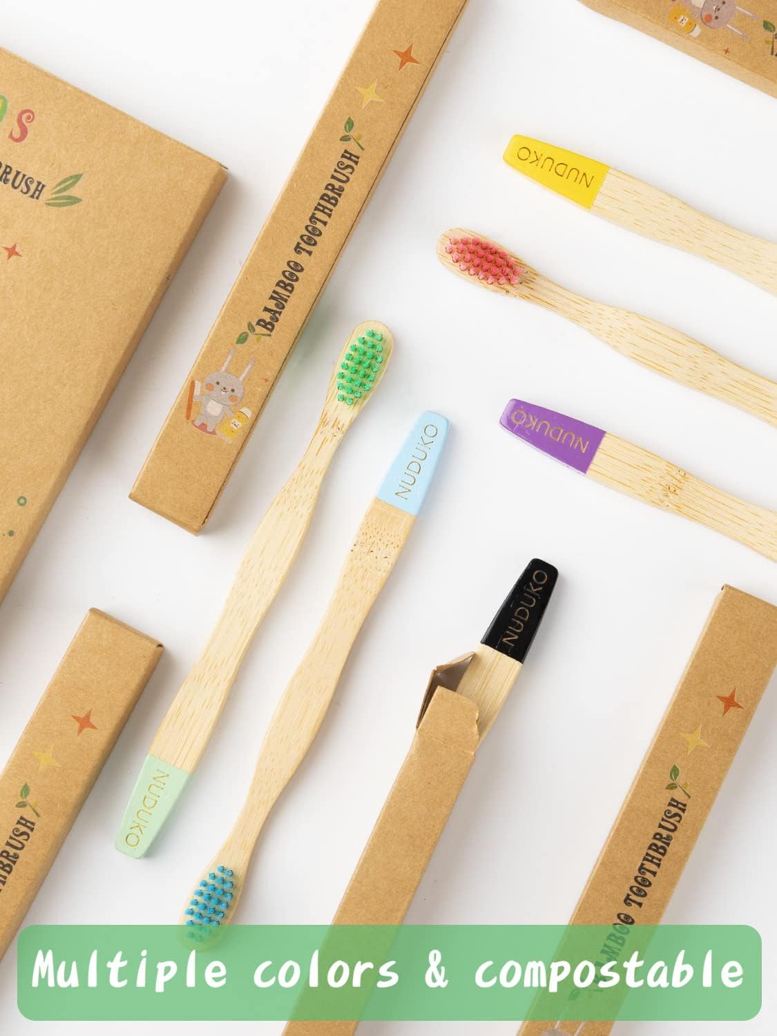 Kids Toothbrush Bamboo Toothbrushes 6 Pack - Organic Compostable Tooth Brush Wooden Baby Toddler Toothbrush, Eco-Friendly Natural Biodegradable Soft Bristle Toothbrush for Children